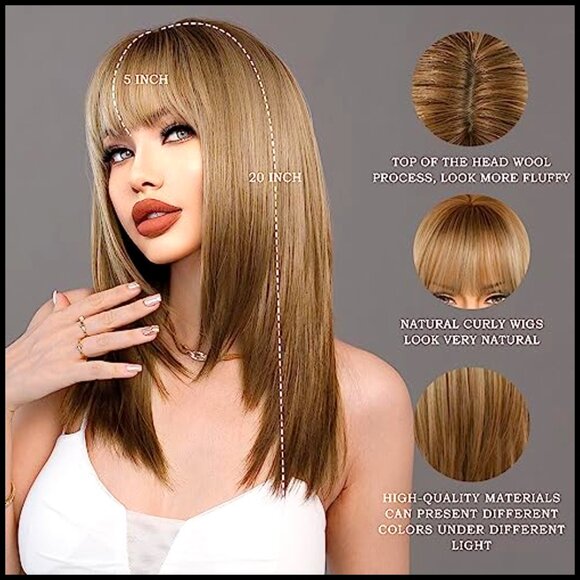 Synthetic Heat Resistant Wig with Bangs Layered Cut Shoulder Length Natural Look main image 4